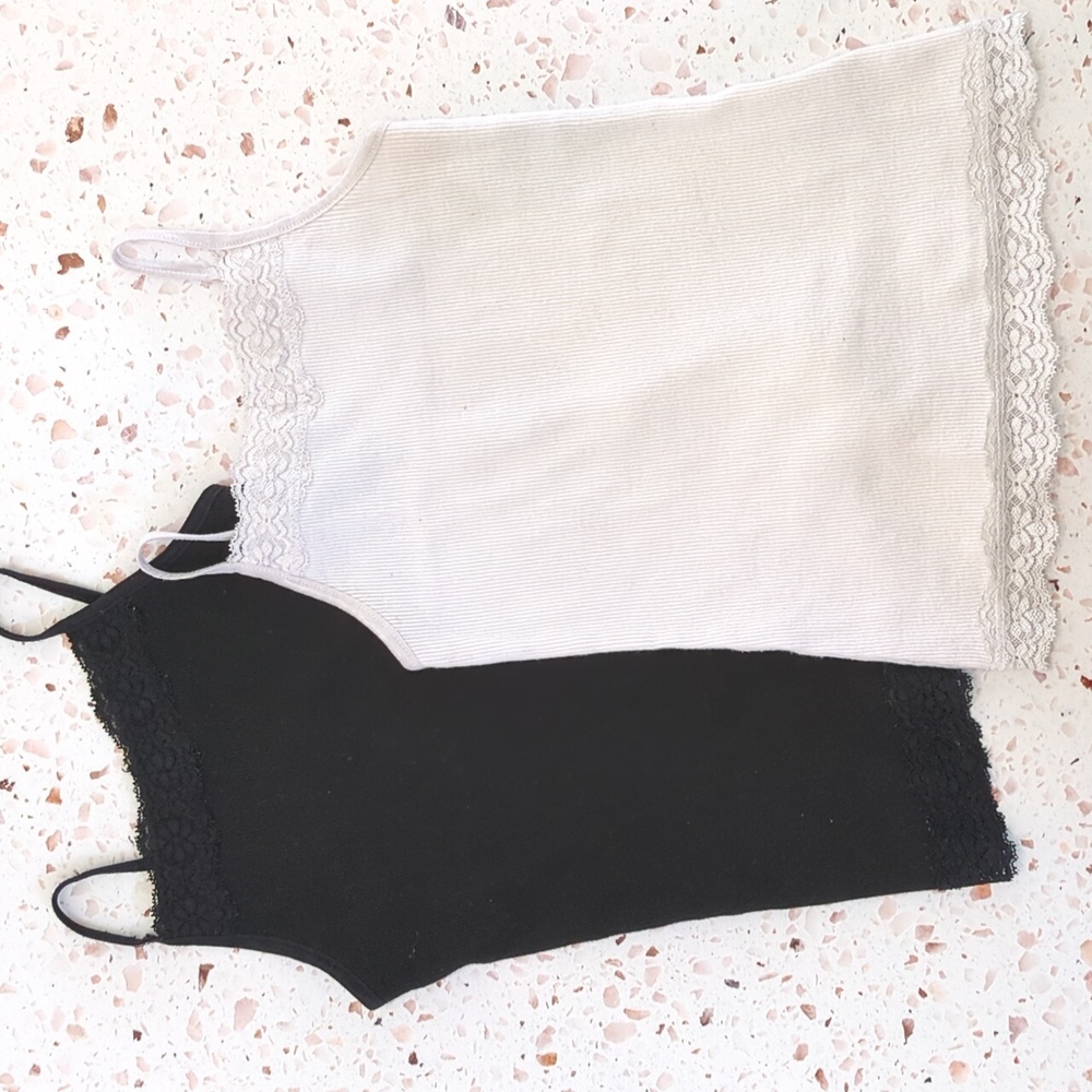 Set of Two Fine Rib Knit Lace Trimmed Camis | XS (4-5)